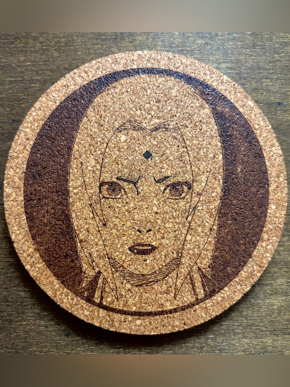 Naruto Tsunade Laser Engraved Cork Coaster